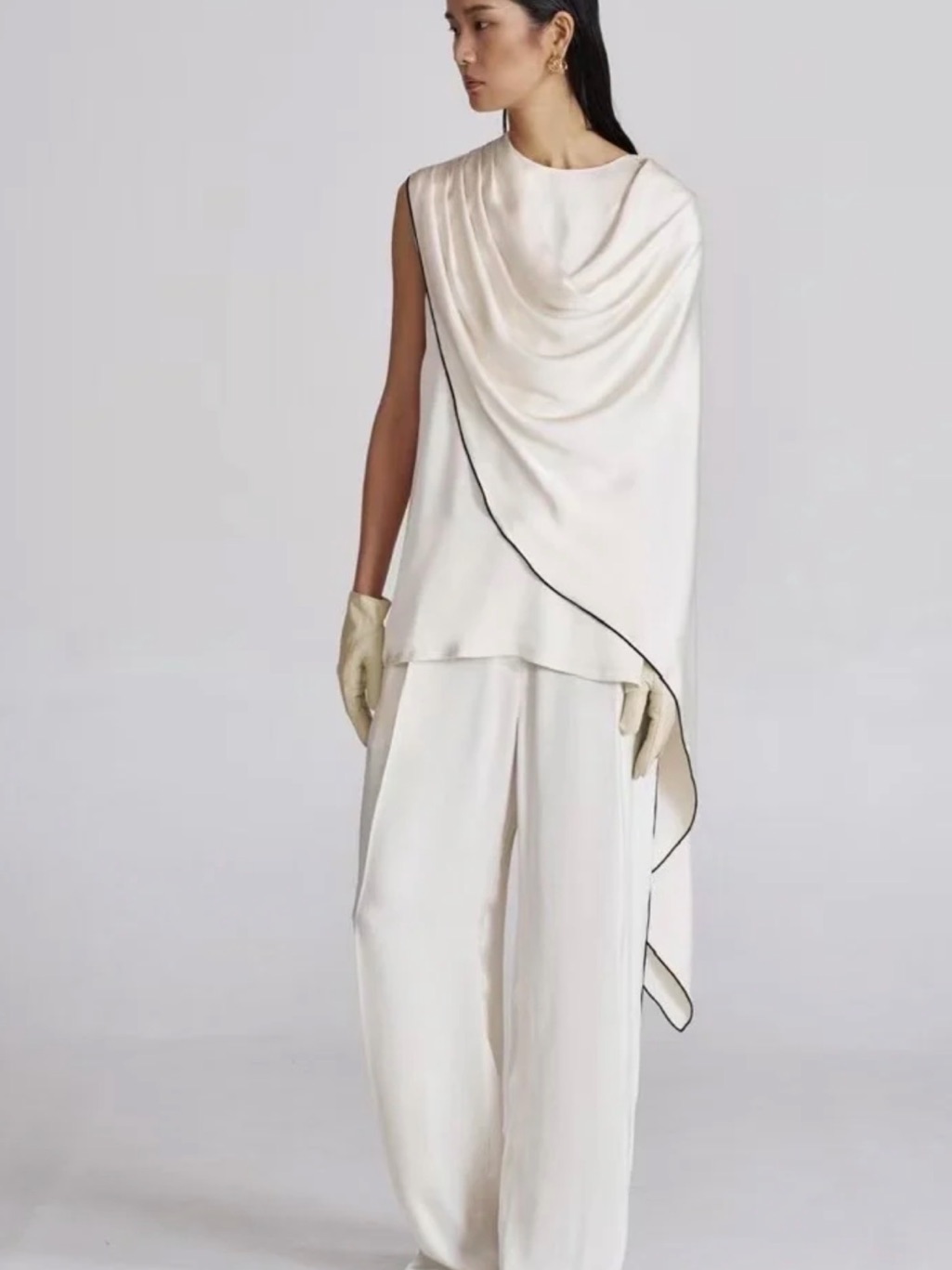 The Frankie Shop Cream Draped Scarf Top